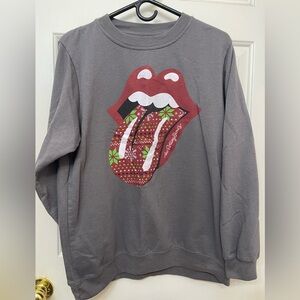 Rolling Stones Christmas Theme Crewneck Classic Rock Sweatshirt Gray Womens Xl